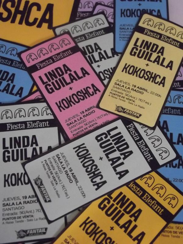 Fiesta Elefant [Linda Guilala + Kokoshca concert flyer, Sala La Radio, Santiago de Compostela]